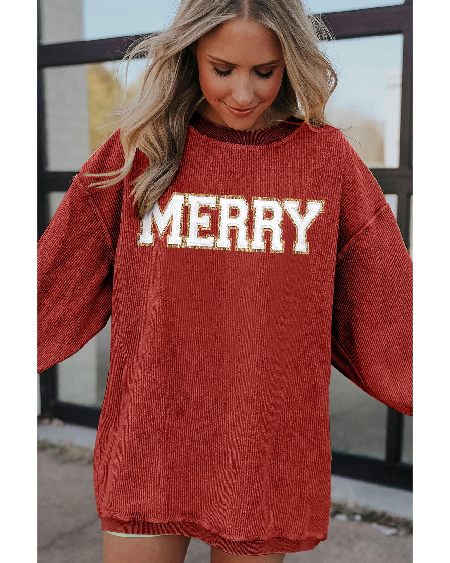 Racing Red MERRY Graphic Corded Christmas Sweatshirt - 2XL