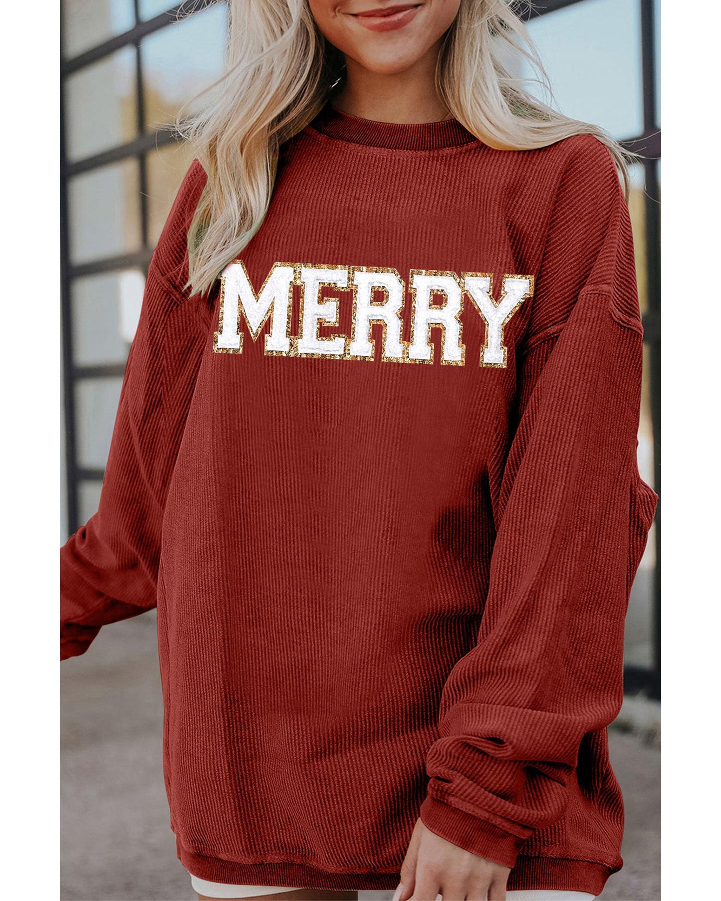 Racing Red MERRY Graphic Corded Christmas Sweatshirt - 2XL