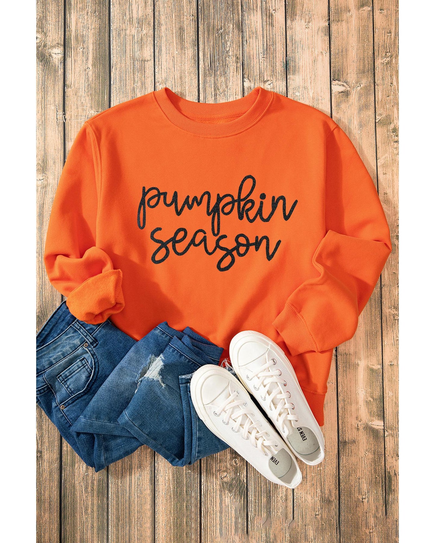 Russet Orange Glittering Pumpkin Season Graphic Drop Shoulder Pullover Sweatshirt - L