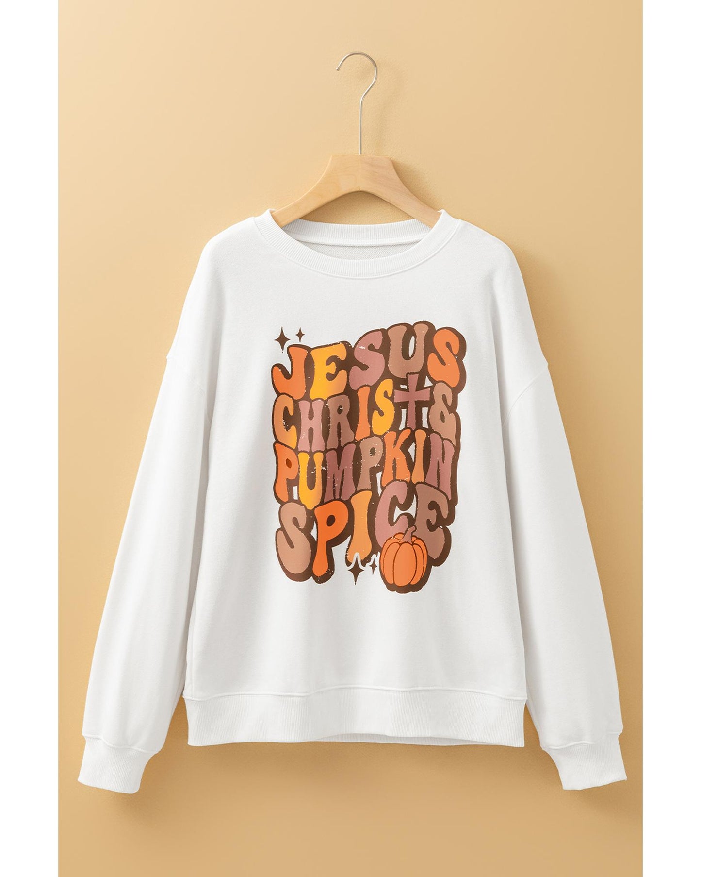 Beige JESUS CHRISH & PUMPKIN SPICE Graphic Drop Shoulder Sweatshirt - XL