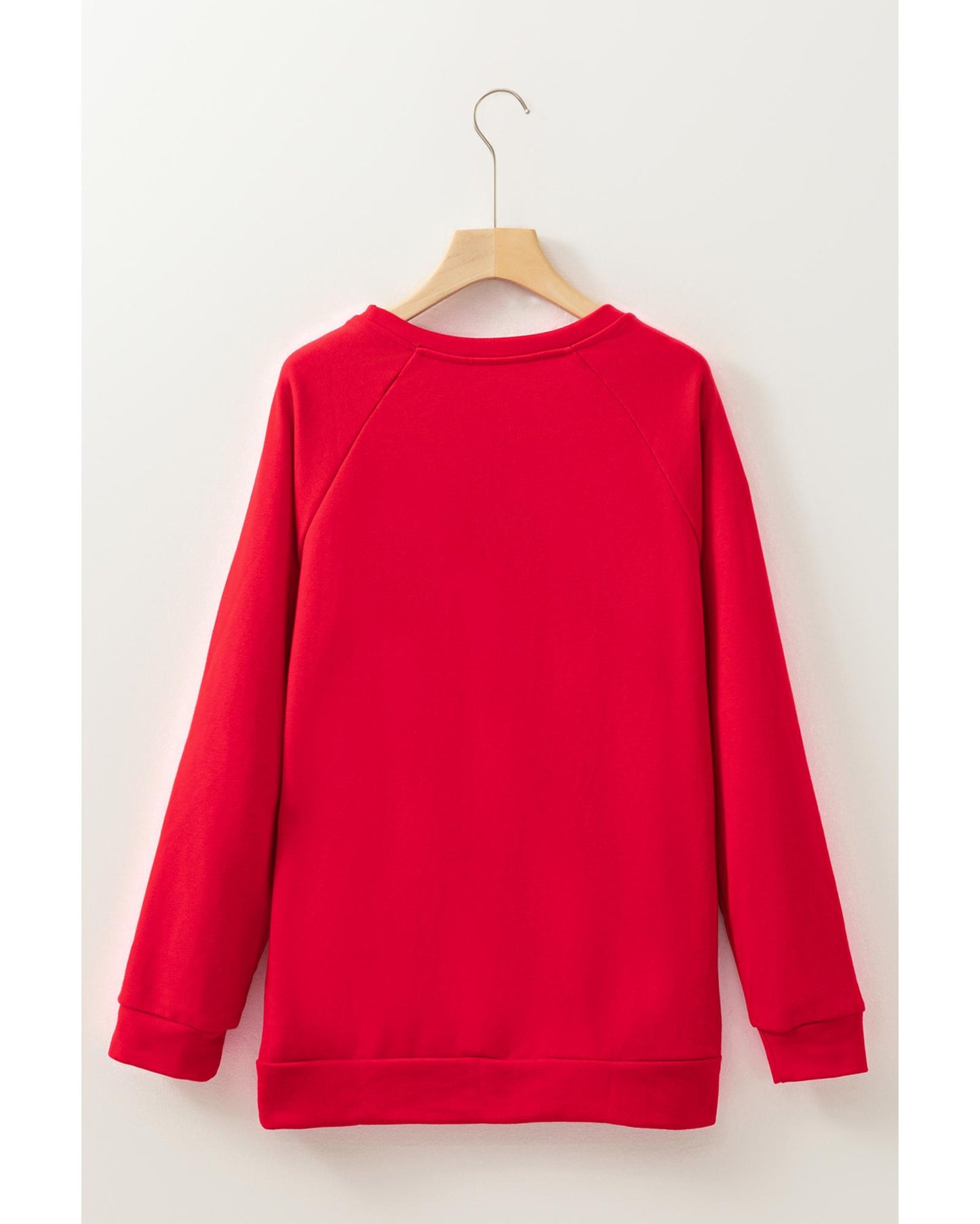 Red Santa Claus Graphic Crewneck Raglan Sleeve Christmas Sweatshirt - S