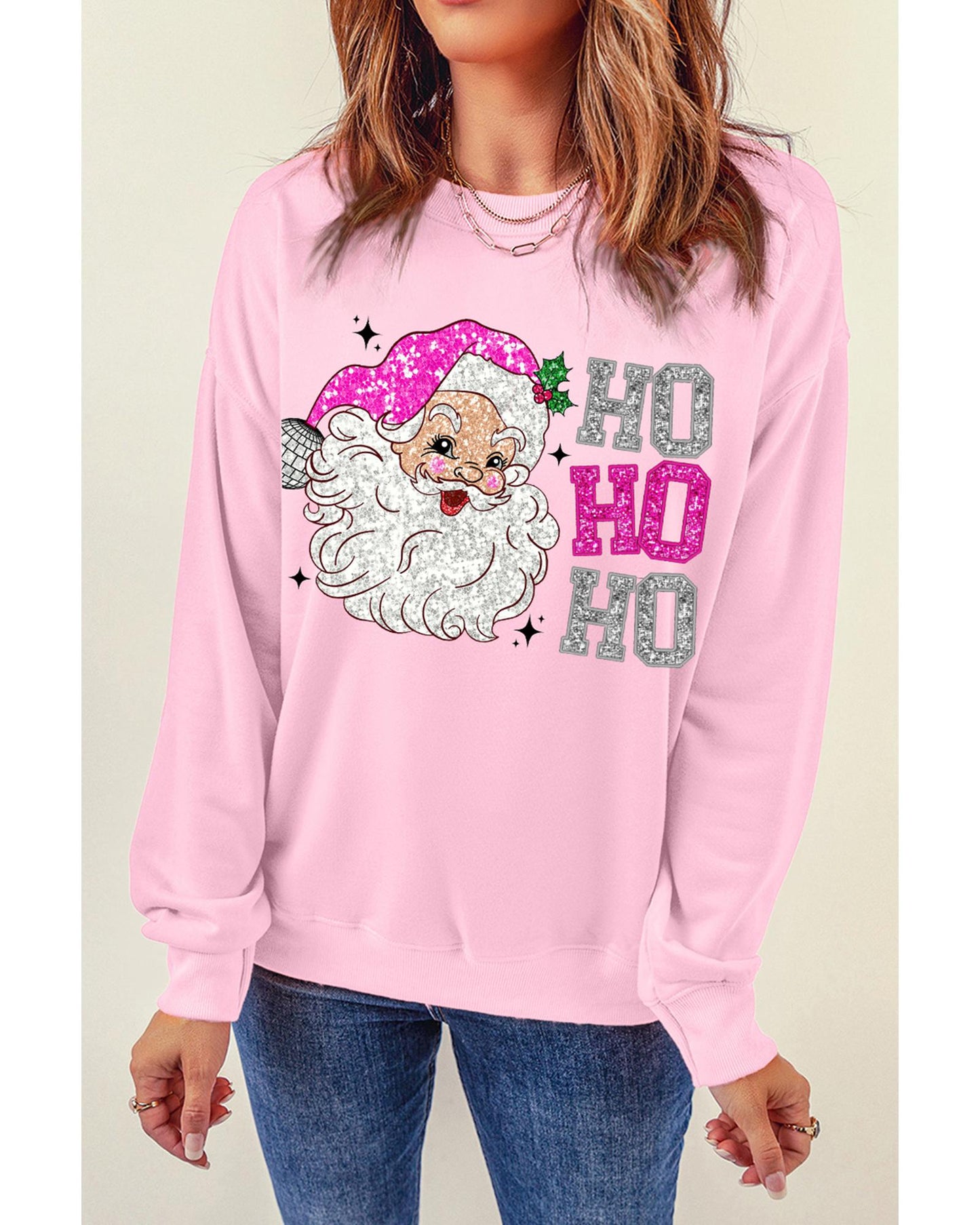 Pink Santa Claus HO HO HO Christmas Graphic Sweatshirt - 2XL