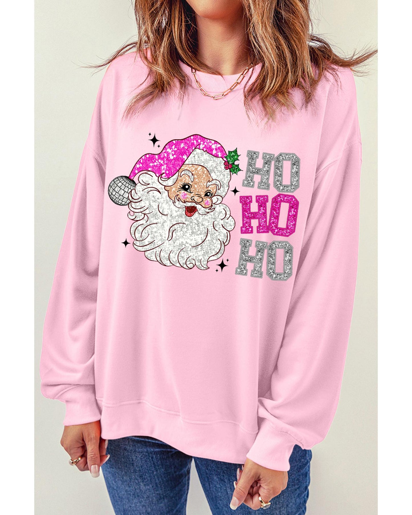 Pink Santa Claus HO HO HO Christmas Graphic Sweatshirt - 2XL