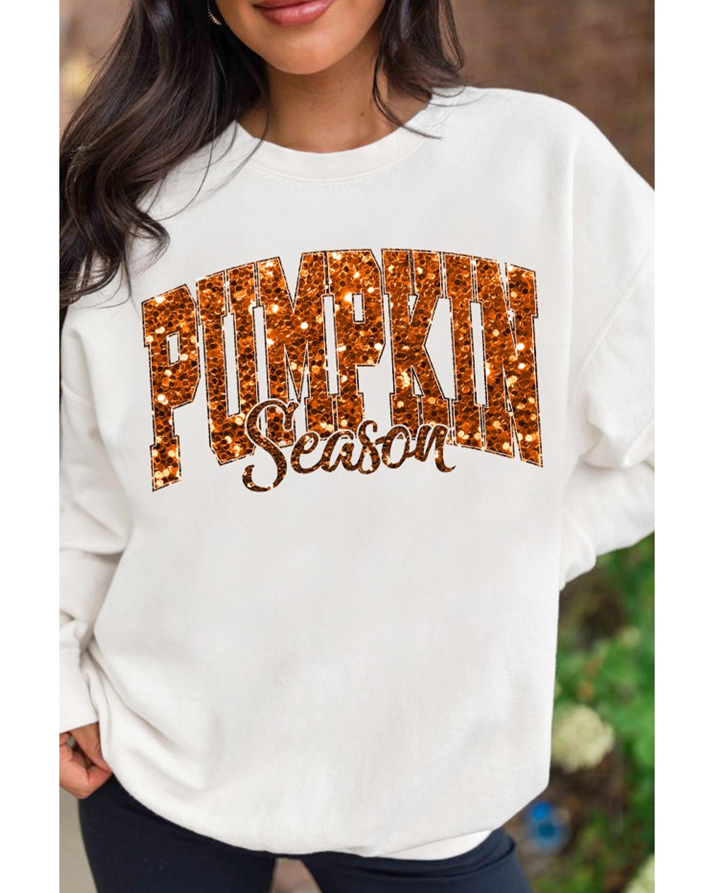 Beige Heat-transfer PUMPKIN Season Printed Crewneck Thanksgiving Sweatshirt - 2XL