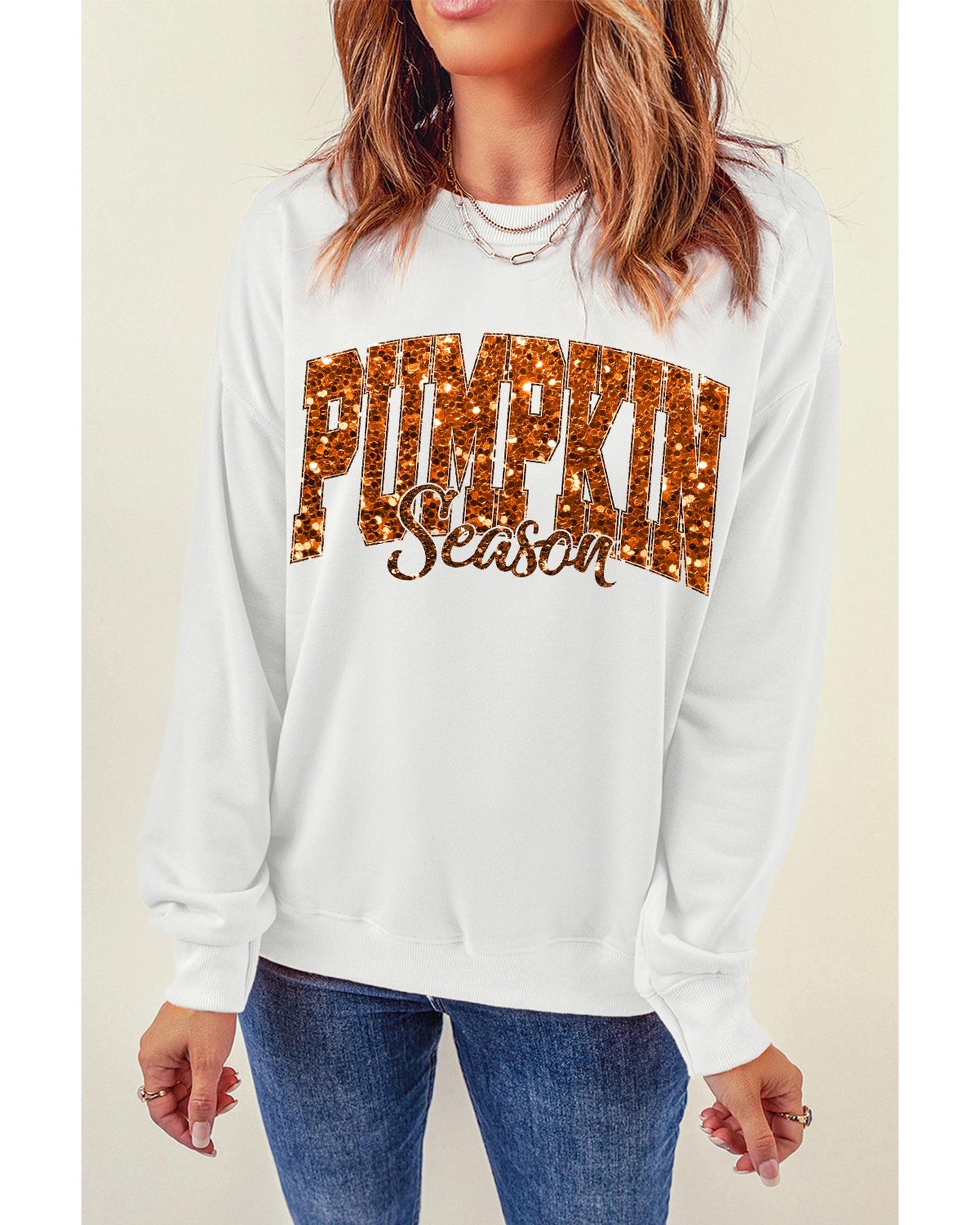 Beige Heat-transfer PUMPKIN Season Printed Crewneck Thanksgiving Sweatshirt - 2XL