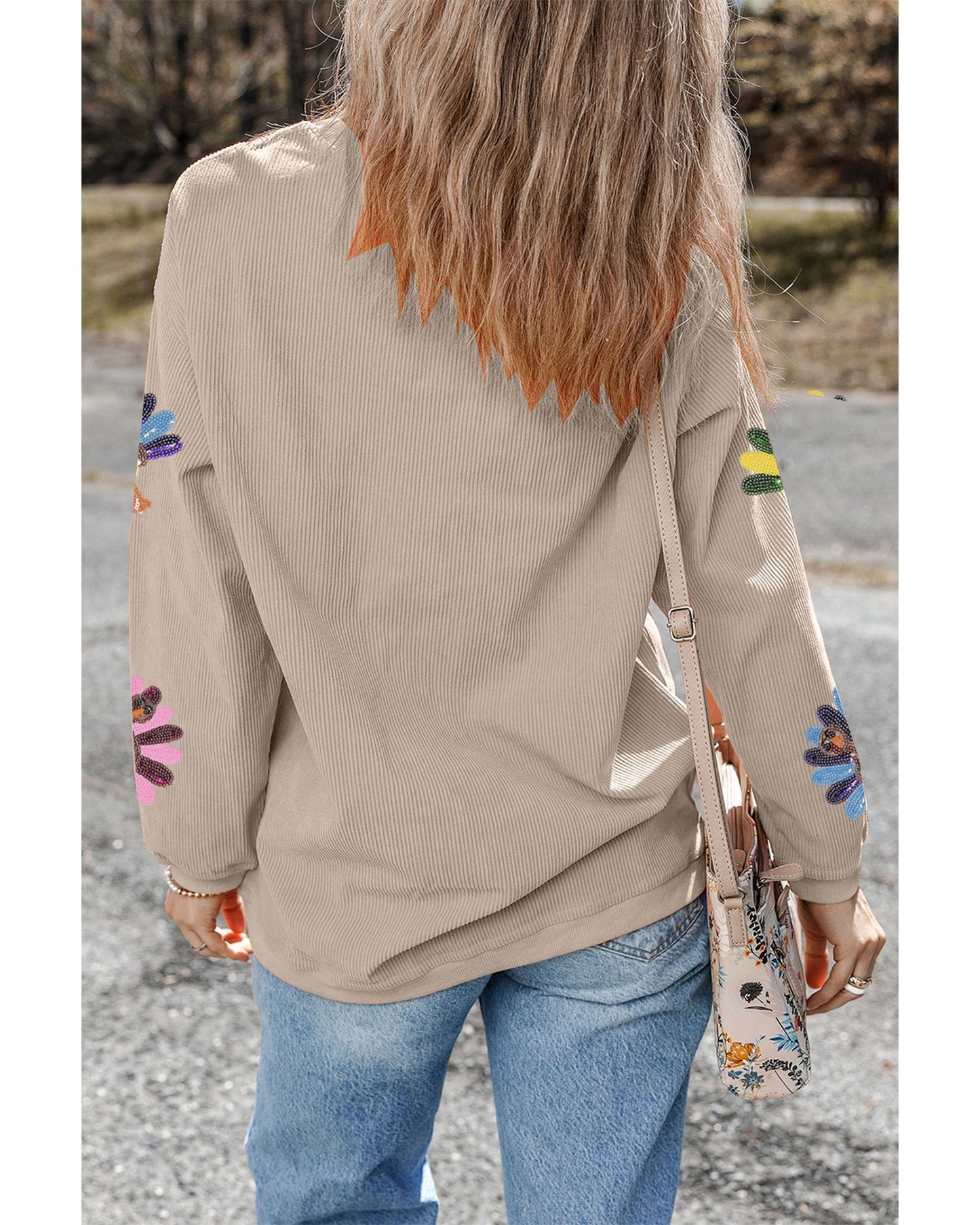 Smoke Gray Turkey Graphic Corded Baggy Sweatshirt - M