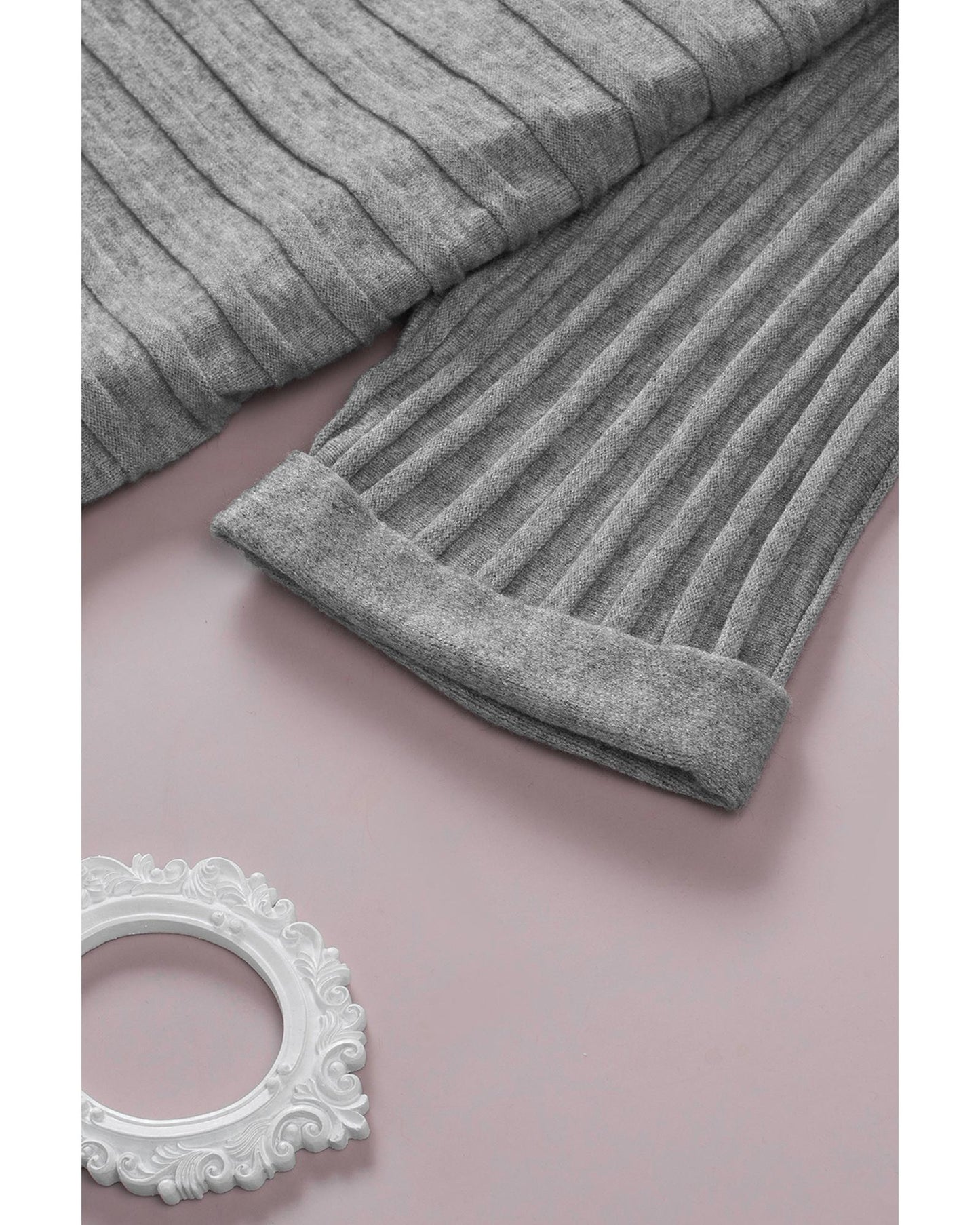 Gray Ribbed Open Front Knit Cardigan - L
