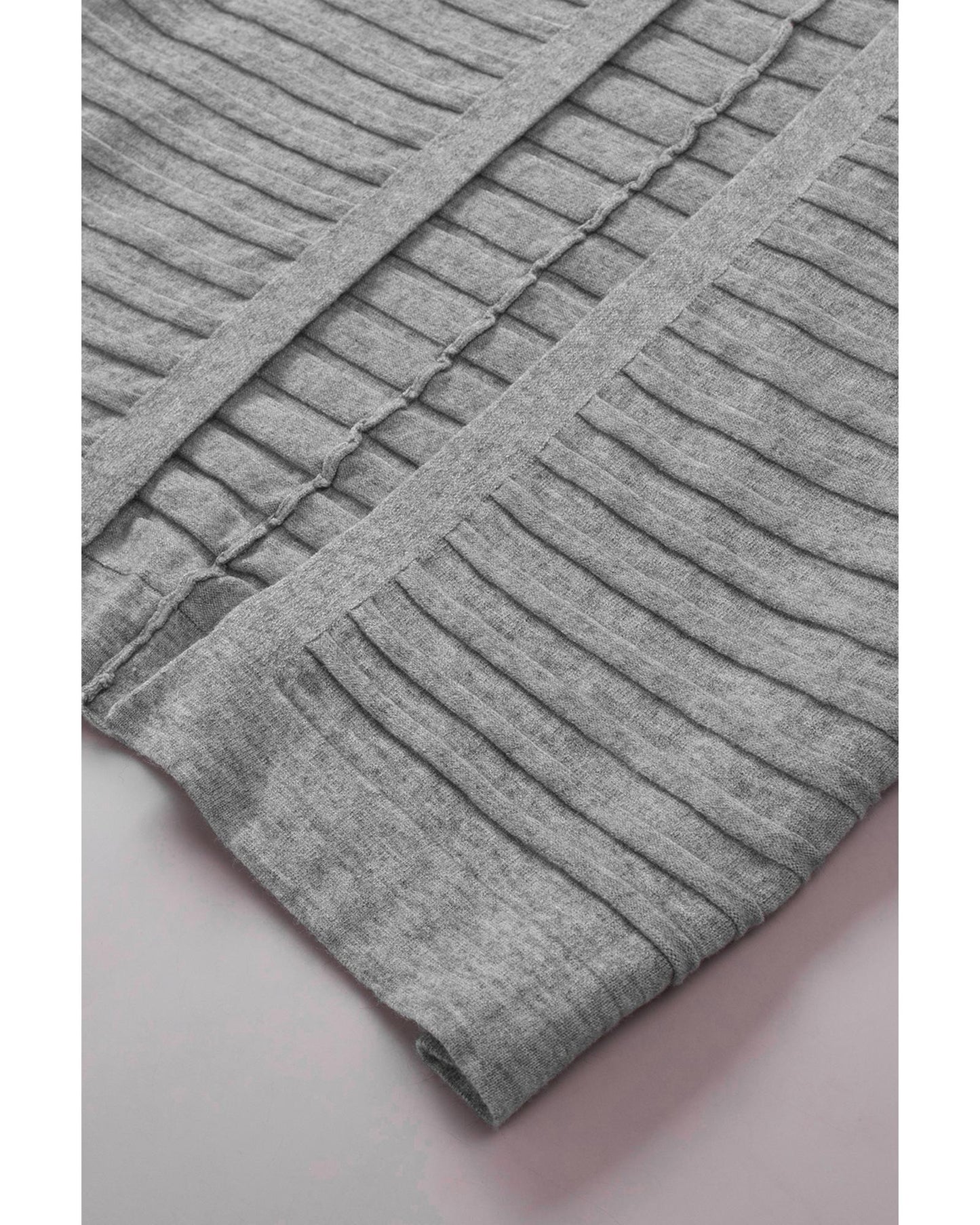 Gray Ribbed Open Front Knit Cardigan - L