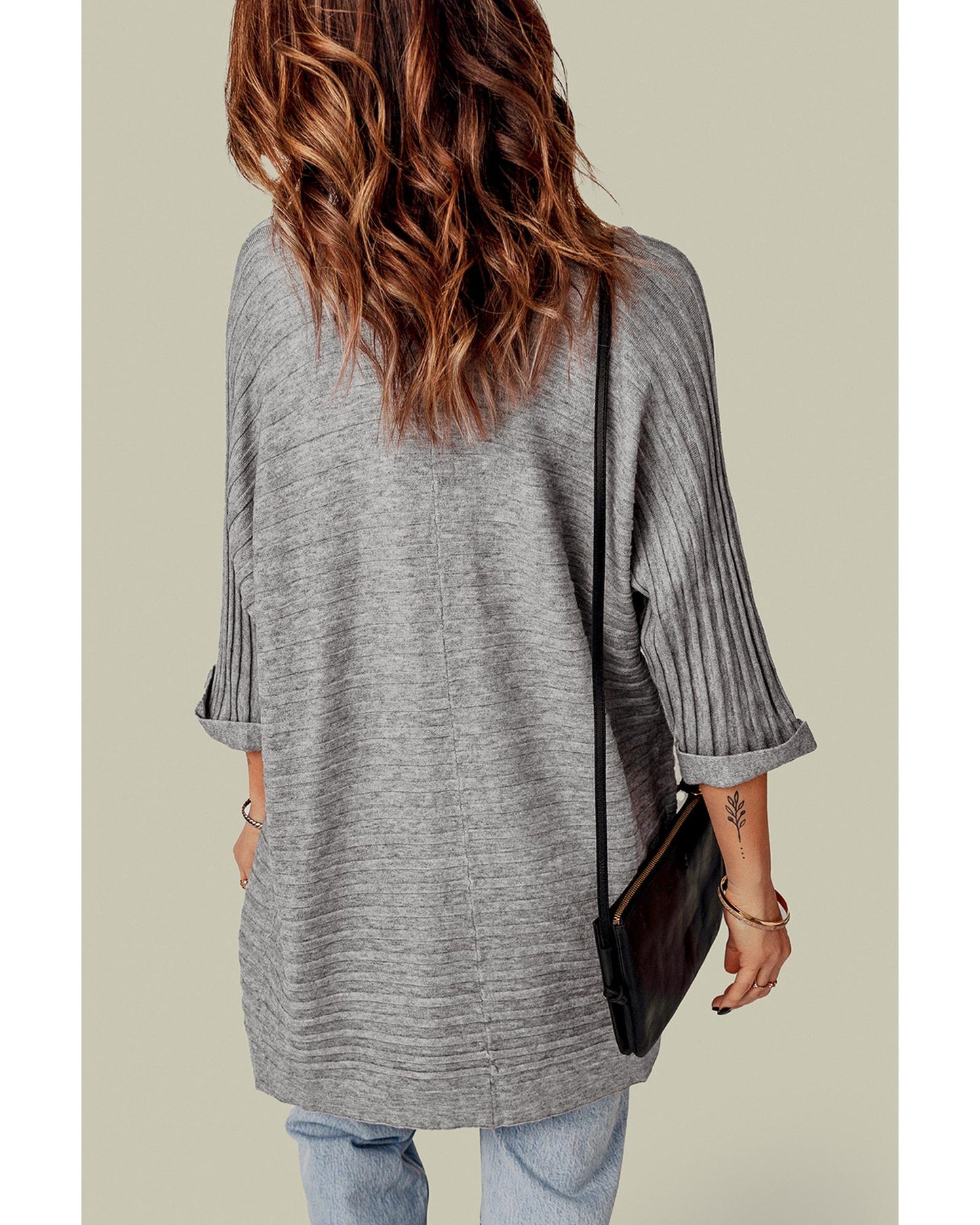 Gray Ribbed Open Front Knit Cardigan - XL