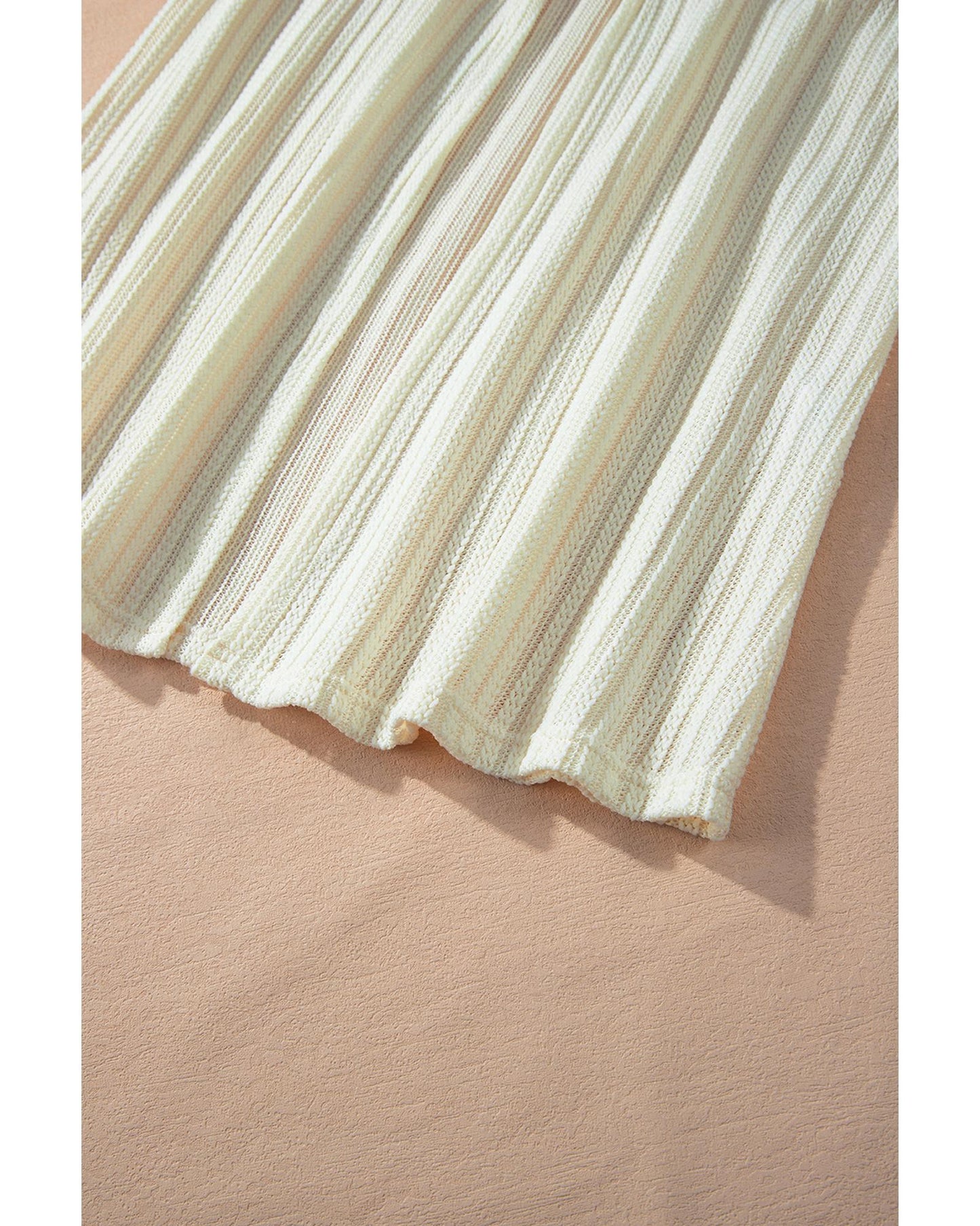 Beige Textured Lantern Sleeve Open Kimono - M