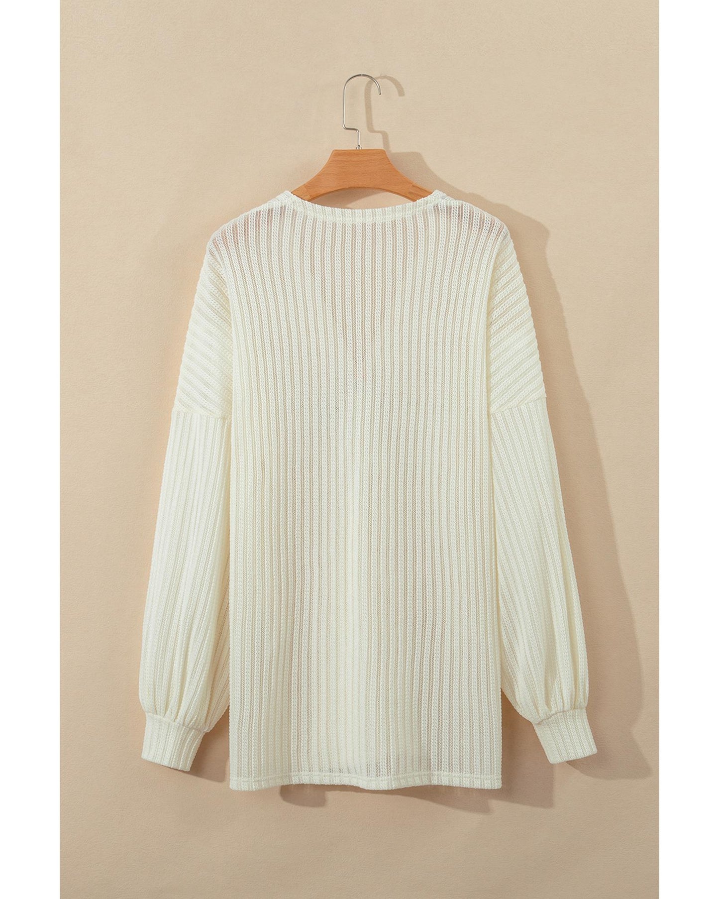 Beige Textured Lantern Sleeve Open Kimono - S