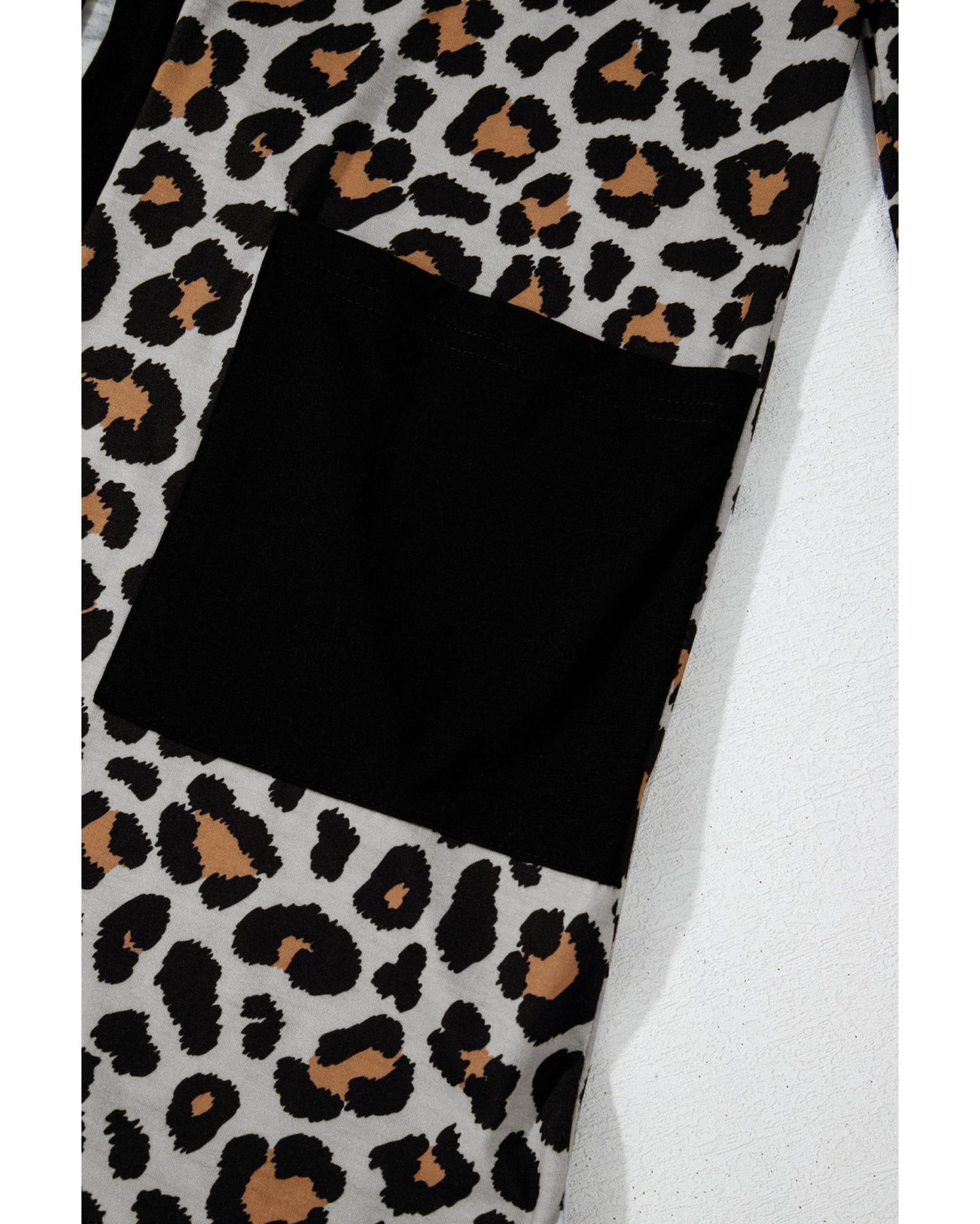 Black Leopard Patched Pocket Open Front Cardigan - XL