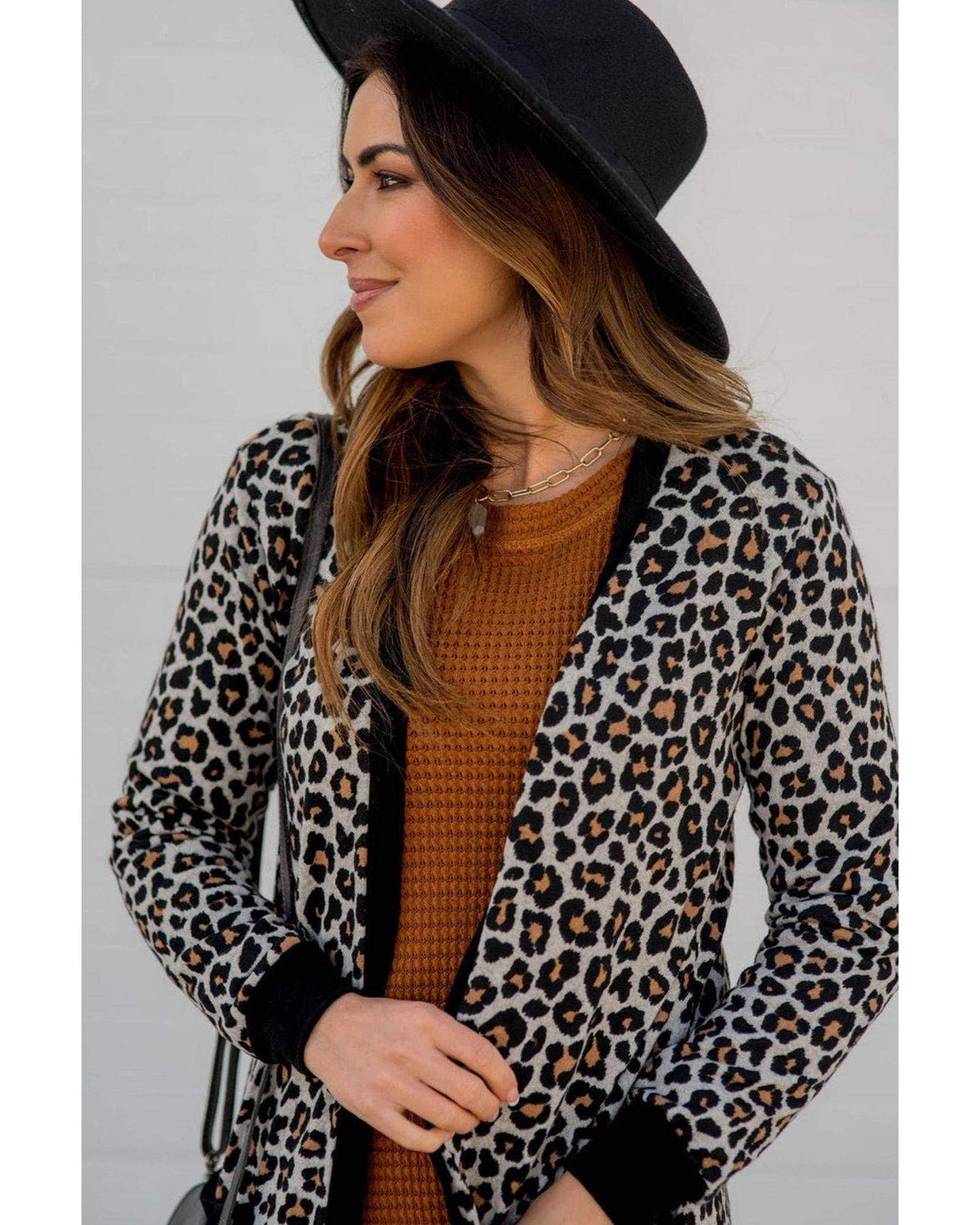 Black Leopard Patched Pocket Open Front Cardigan - XL