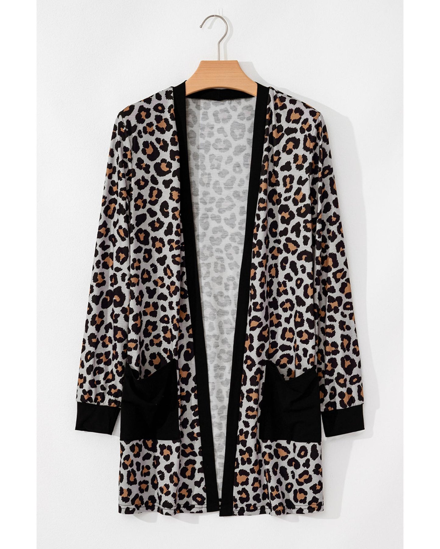 Black Leopard Patched Pocket Open Front Cardigan - XL