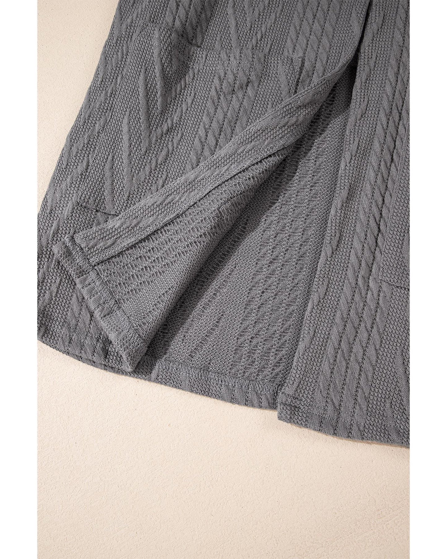 Medium Grey Solid Textured Open Front Cardigan with Pocket - L