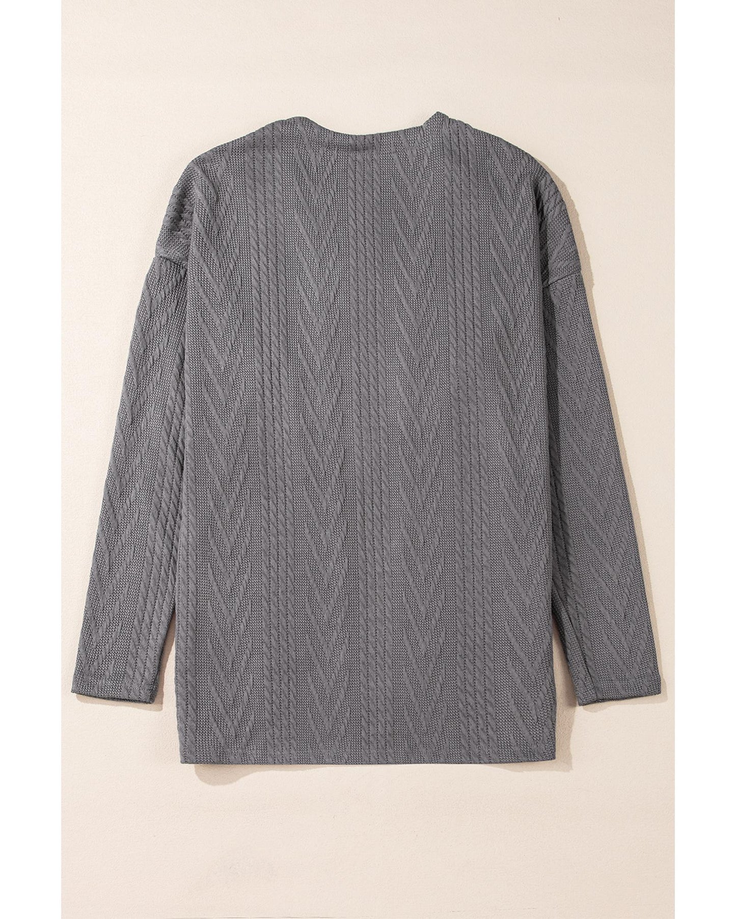 Medium Grey Solid Textured Open Front Cardigan with Pocket - L