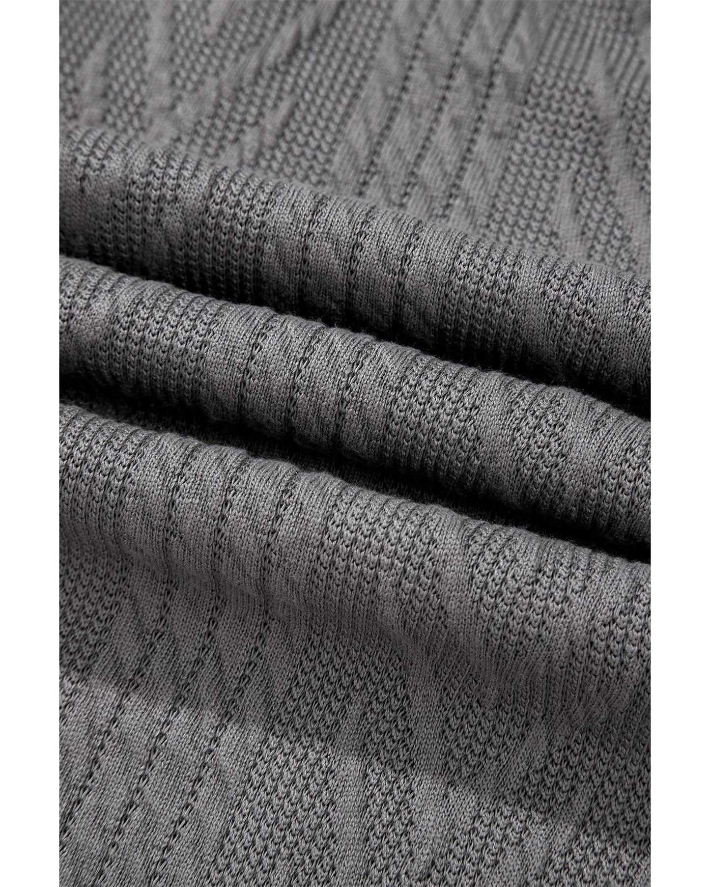 Medium Grey Solid Textured Open Front Cardigan with Pocket - L