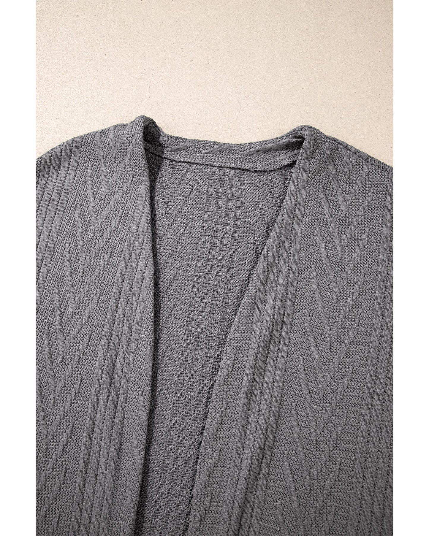 Medium Grey Solid Textured Open Front Cardigan with Pocket - L