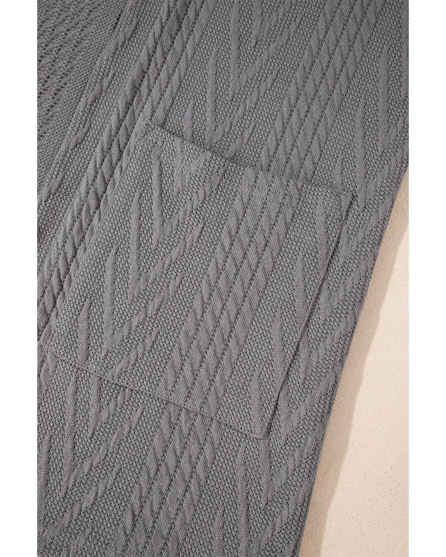 Medium Grey Solid Textured Open Front Cardigan with Pocket - L