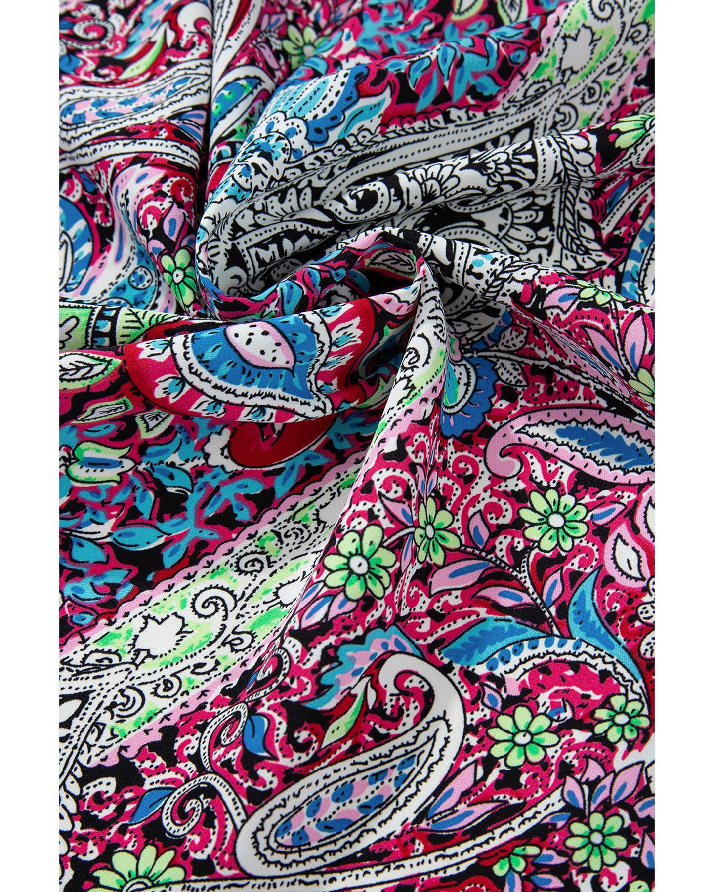 Red Paisley Print Open Front Kimono - L