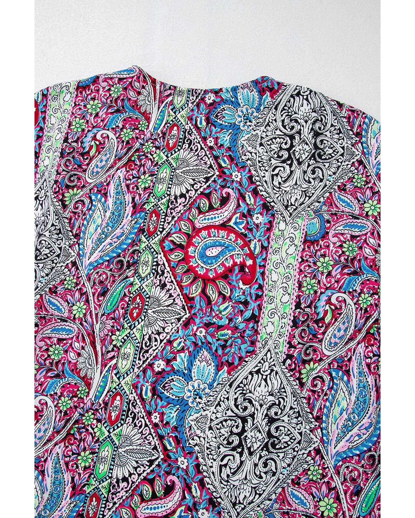 Red Paisley Print Open Front Kimono - L