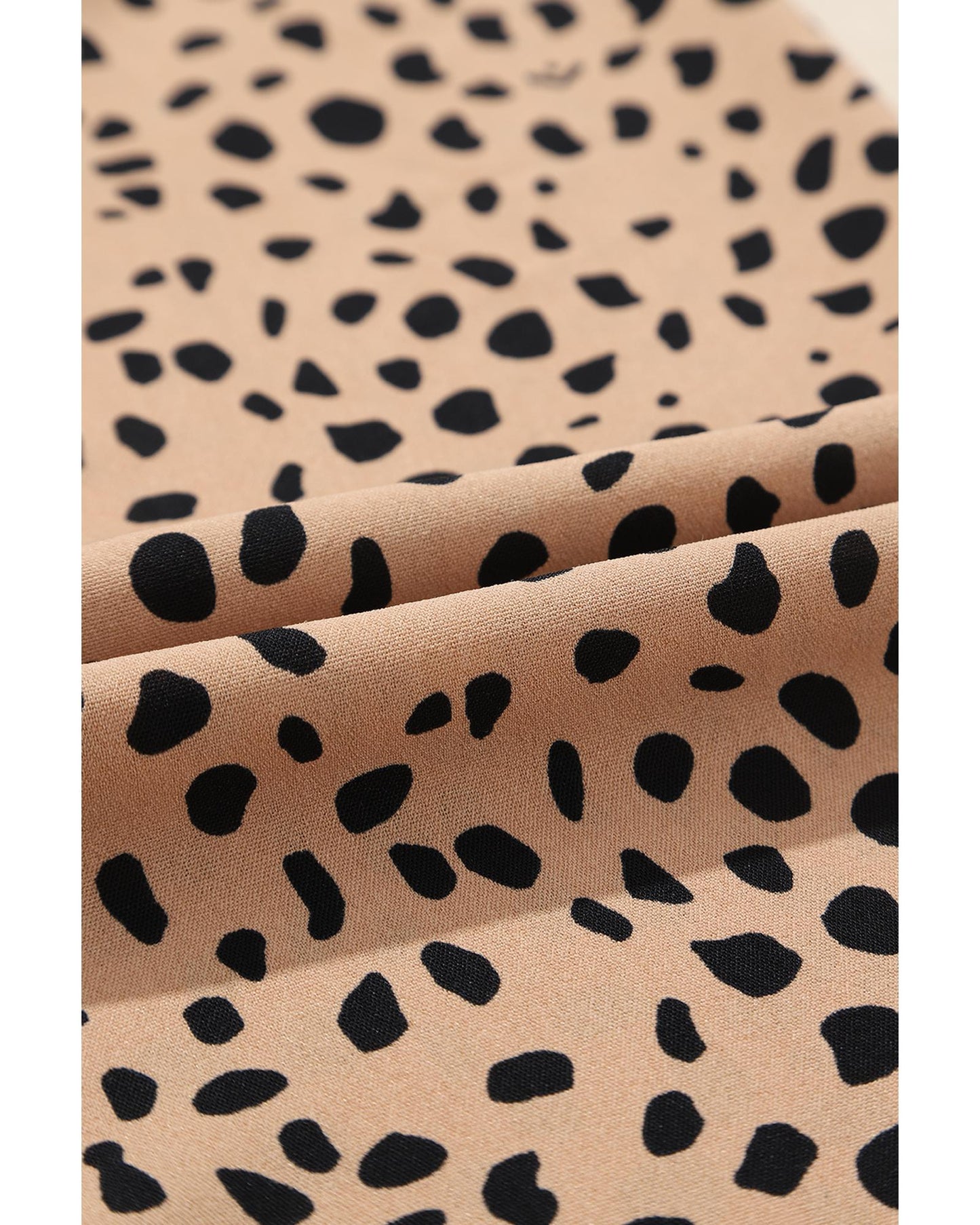 Khaki Leopard Contrast Half Button Casual Blouse - M