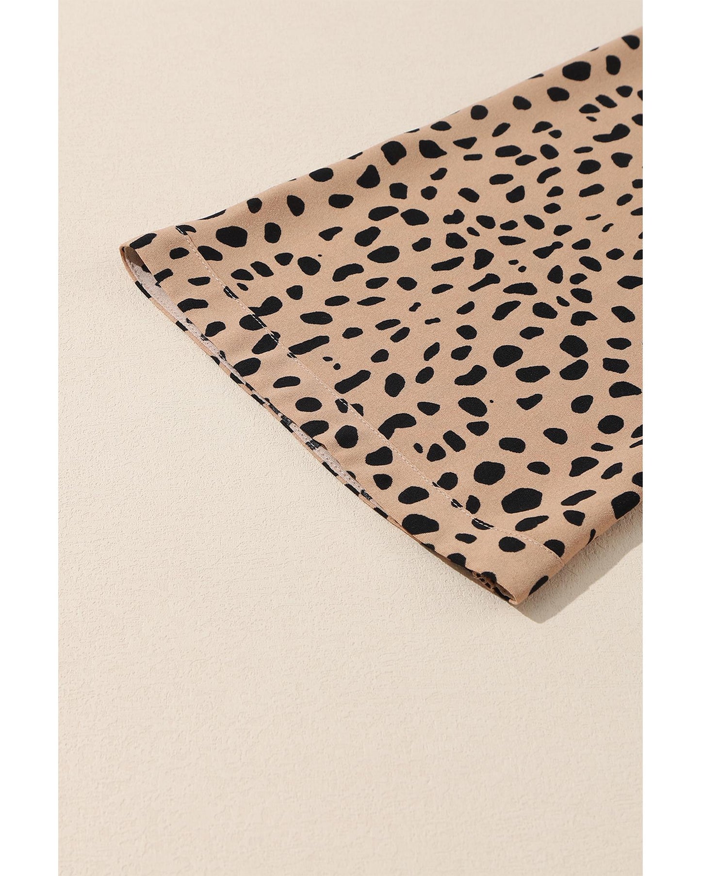 Khaki Leopard Contrast Half Button Casual Blouse - M