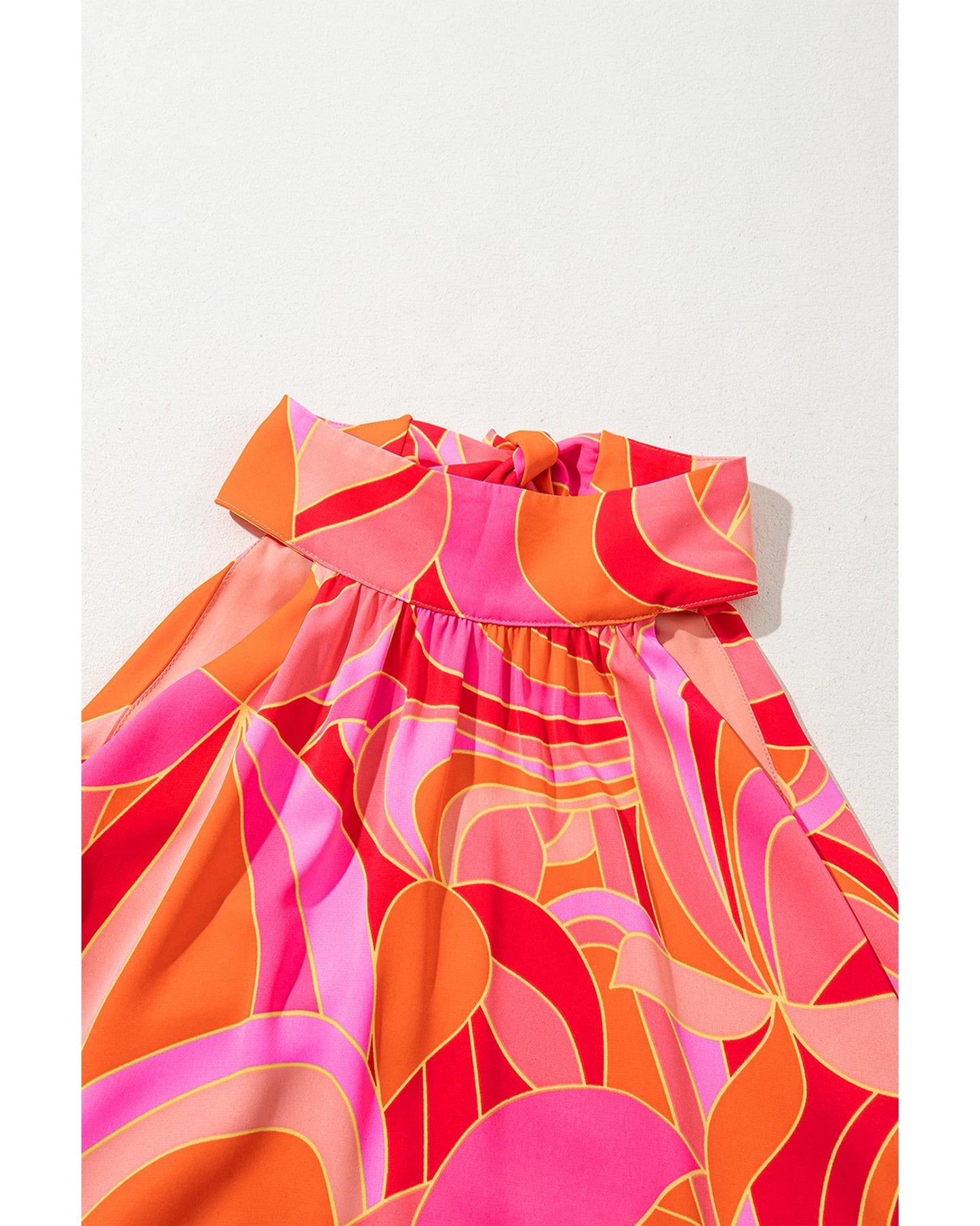 Rose Abstract Printed High Neck Knotted Nape Sleeveless Maxi Dress - XL