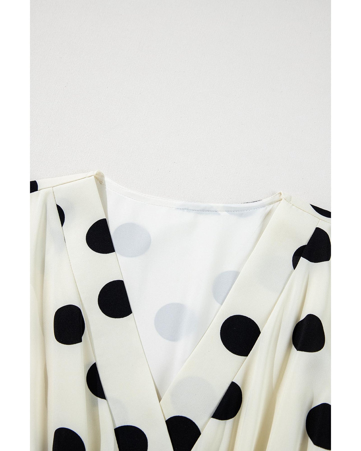 Beige Polka Dot Printed Surplice V Neck Puff Sleeve Mini Dress - S