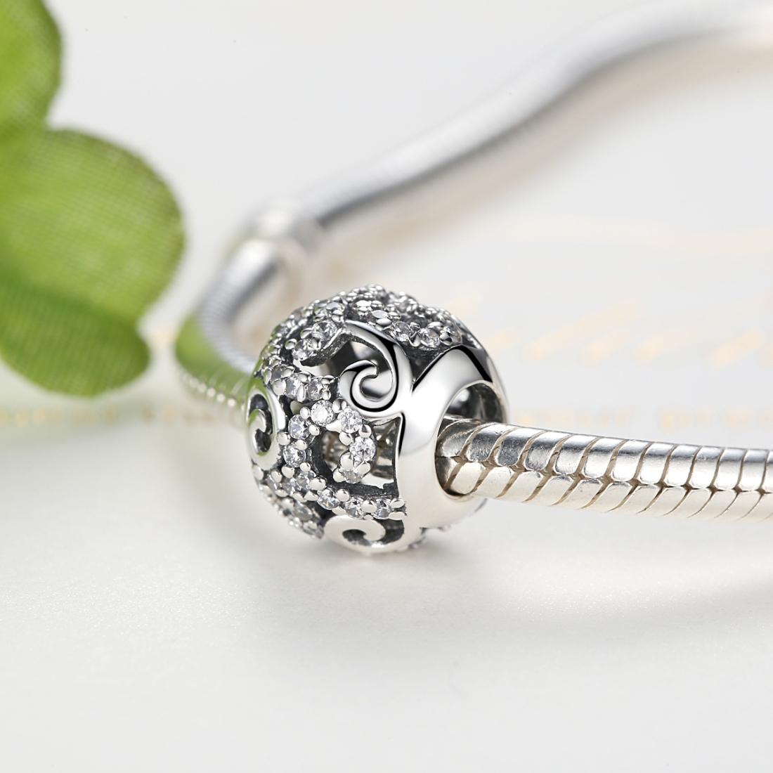 925 Sterling Silver Diamond Inlaid Bead Bracelet Accessory
