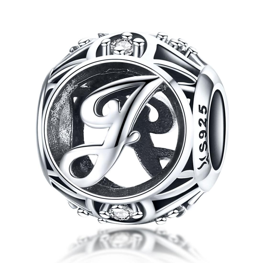 925 Sterling Silver 26 English Letter Beads For Diy Bracelets & Necklaces Style - J