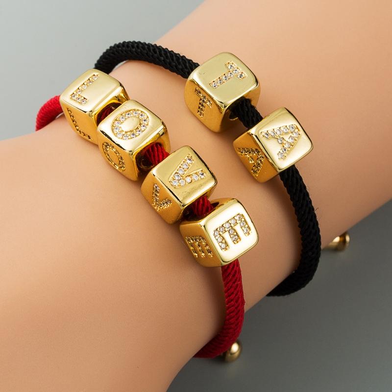 Brass Micro Inlaid Couple Red String Diy Bracelet Style - T