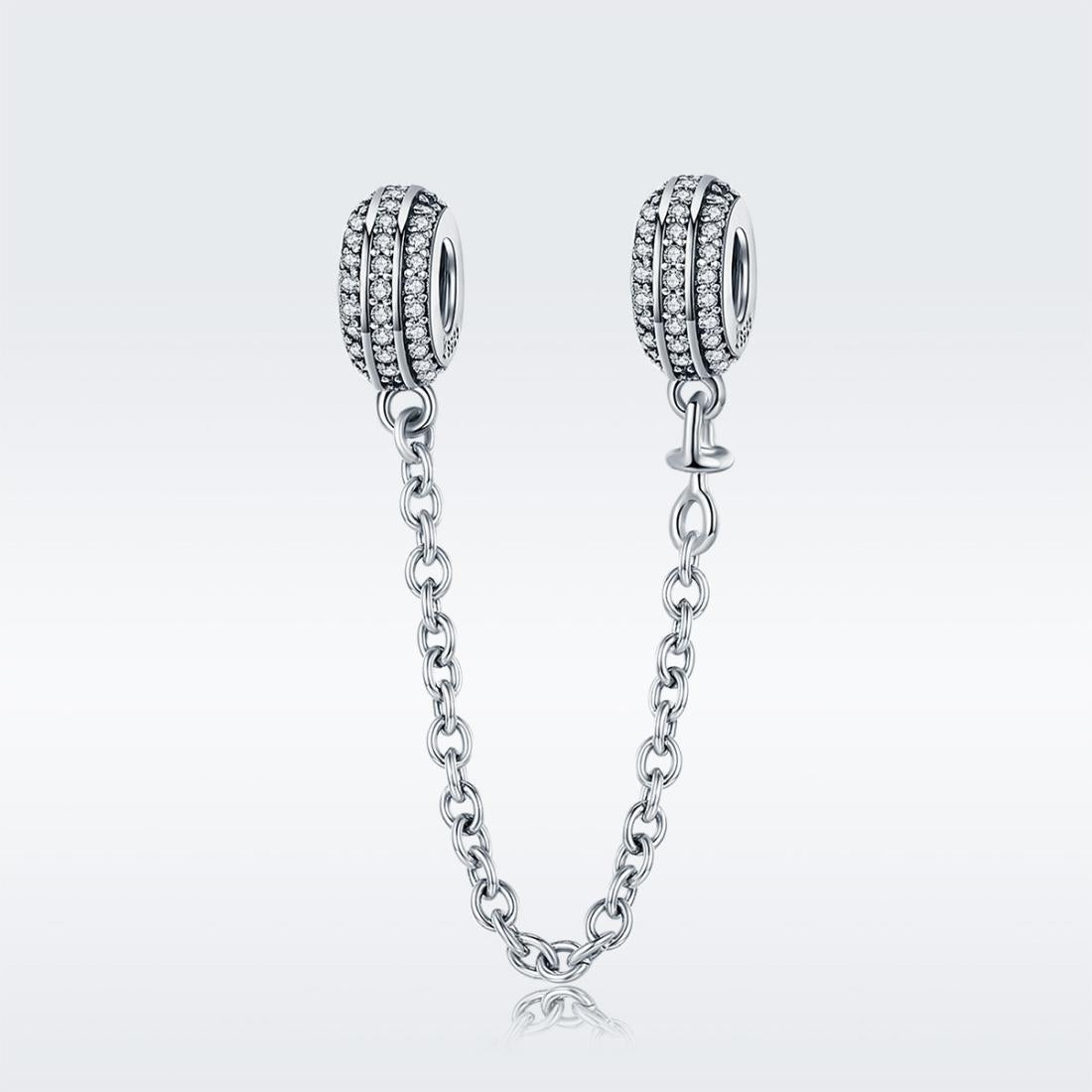 925 Sterling Silver Simple Diamond Beaded Bracelet Safety Chain