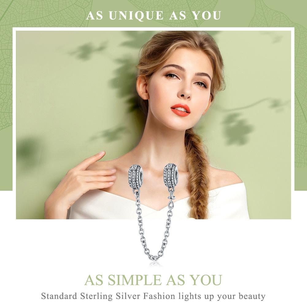 925 Sterling Silver Simple Diamond Beaded Bracelet Safety Chain