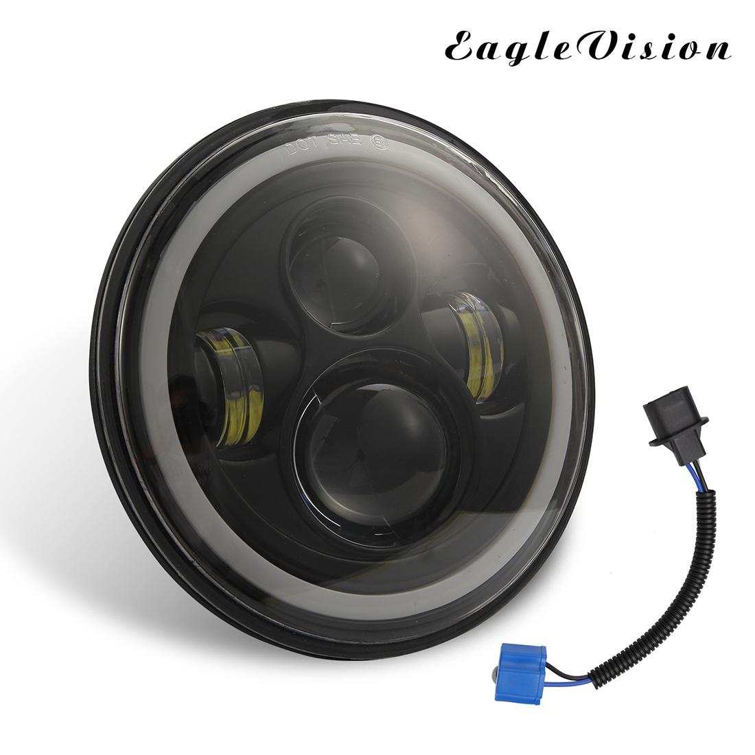 7 Inch H4 / H13 Dc 9V - 30V 3000Lm 6000K 30W Ip67 4Led Lamp Beads Car Round Shape Led Headlight Lamps For Jeep Wrangler / Harley With Angel Eye