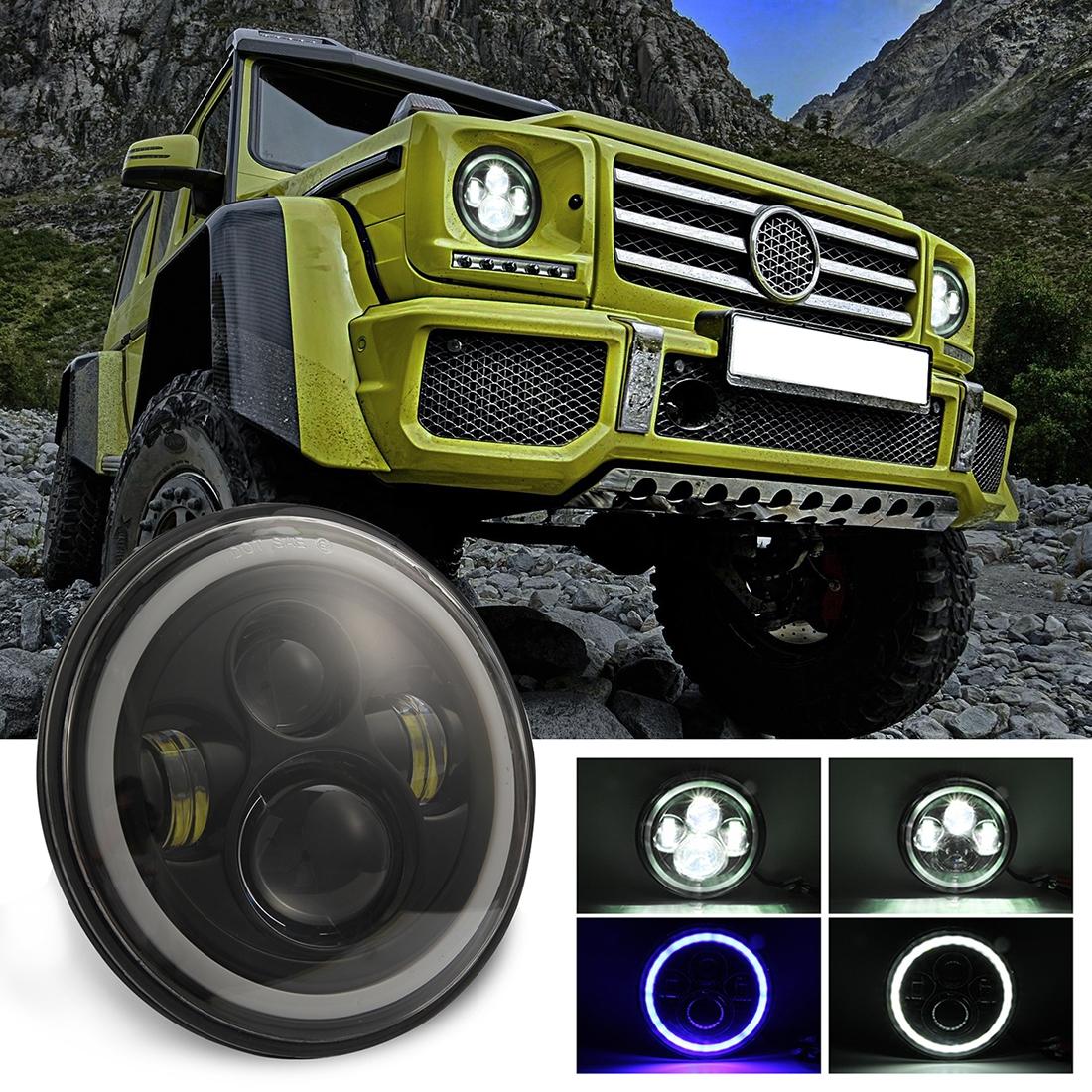 7 Inch H4 / H13 Dc 9V - 30V 3000Lm 6000K 30W Ip67 4Led Lamp Beads Car Round Shape Led Headlight Lamps For Jeep Wrangler / Harley With Angel Eye