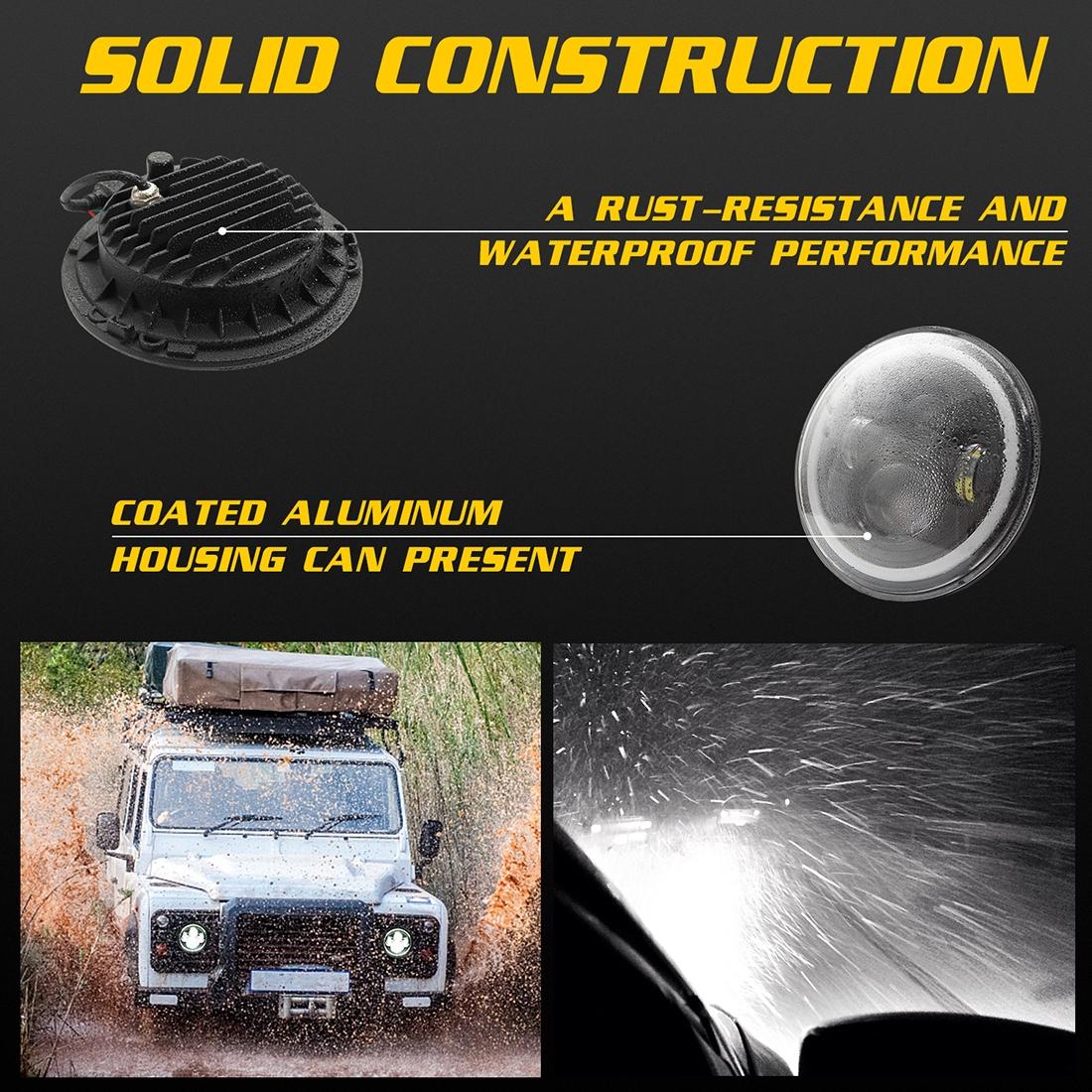 7 Inch H4 / H13 Dc 9V - 30V 3000Lm 6000K 30W Ip67 4Led Lamp Beads Car Round Shape Led Headlight Lamps For Jeep Wrangler / Harley With Angel Eye