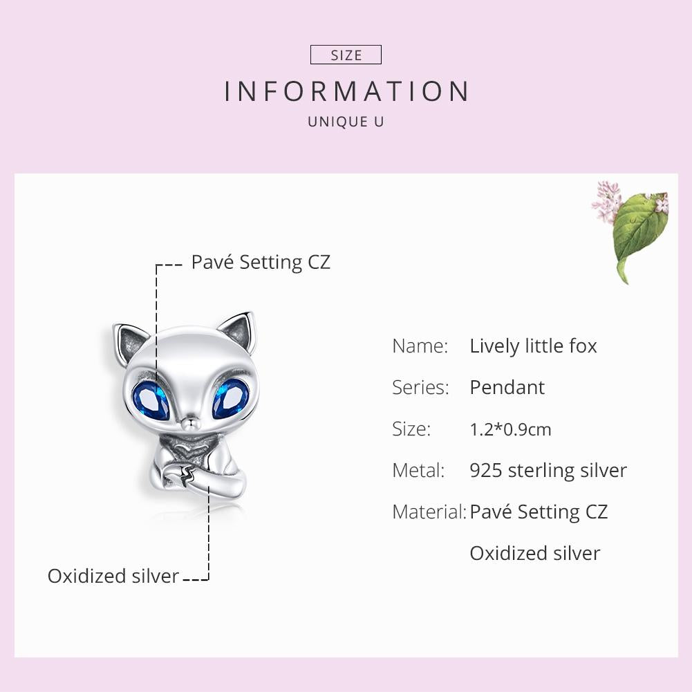 925 Sterling Silver Charming Fox Bead For Diy Bracelets & Necklaces
