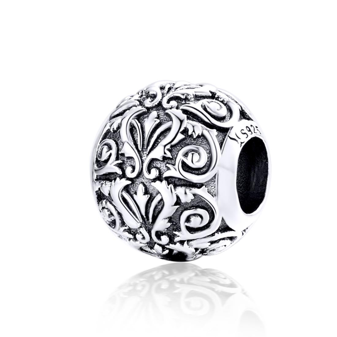 925 Sterling Silver Retro Flower Texture Beads For Diy Bracelets & Necklaces