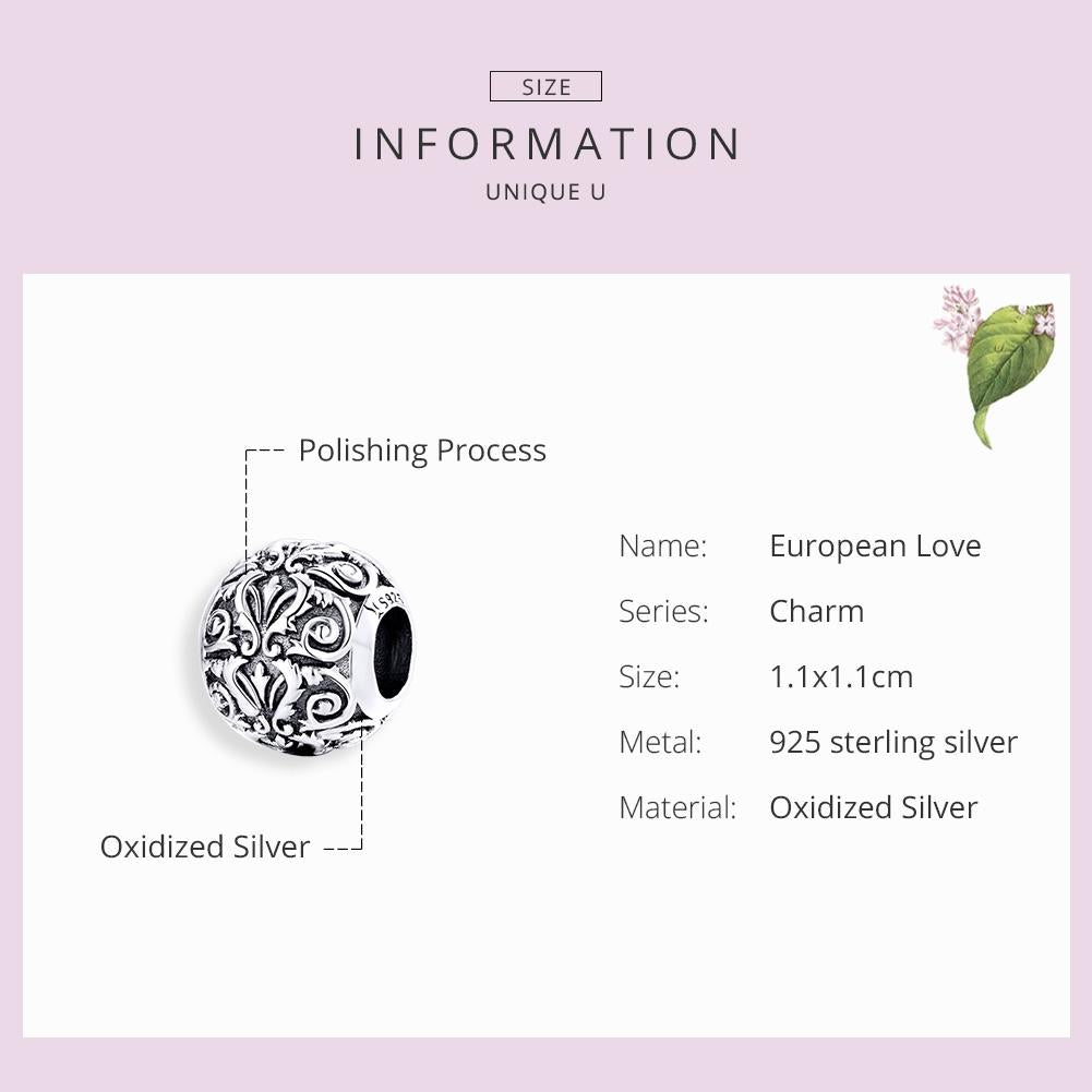 925 Sterling Silver Retro Flower Texture Beads For Diy Bracelets & Necklaces
