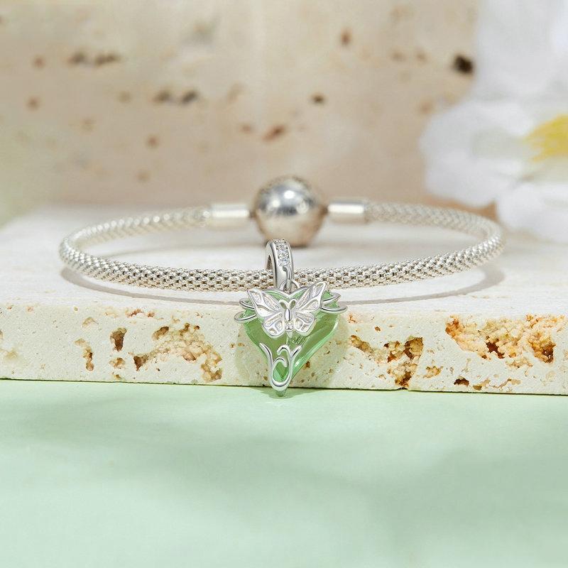 925 Sterling Silver Green Butterfly Pendant For Diy Bracelets