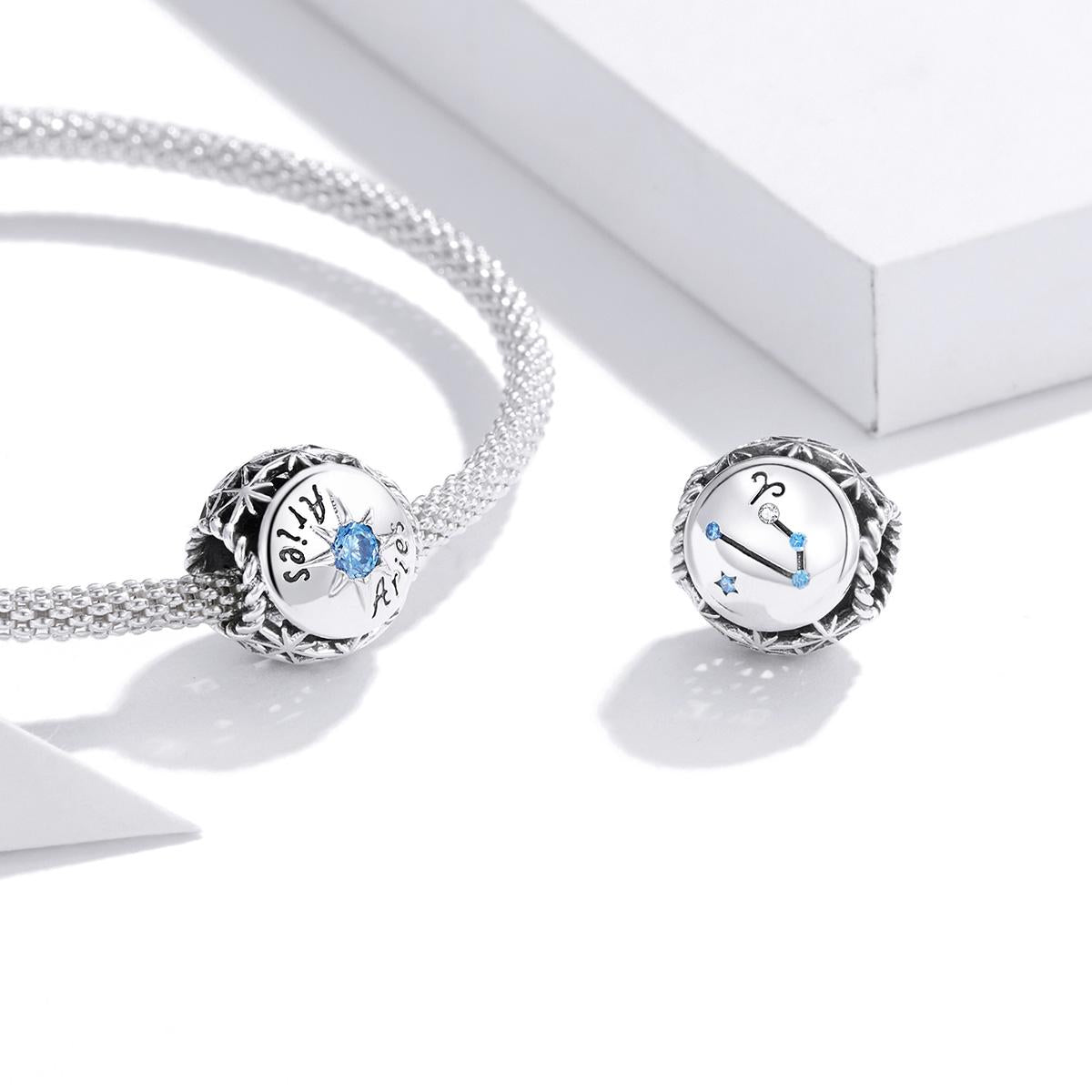 925 Sterling Silver Zodiac Zircon Bead Bracelet / Necklace Set Aries Style - Aries