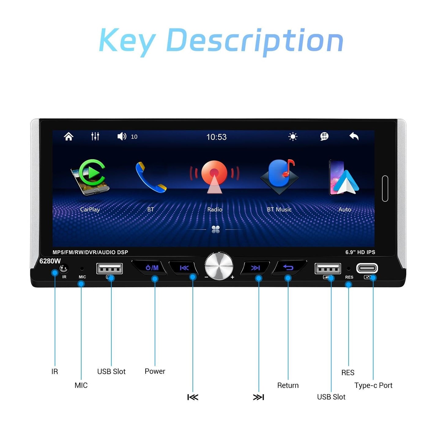 6.9 Inch Car Mp5 Player With Carplay Function & Backup Camera - Standard