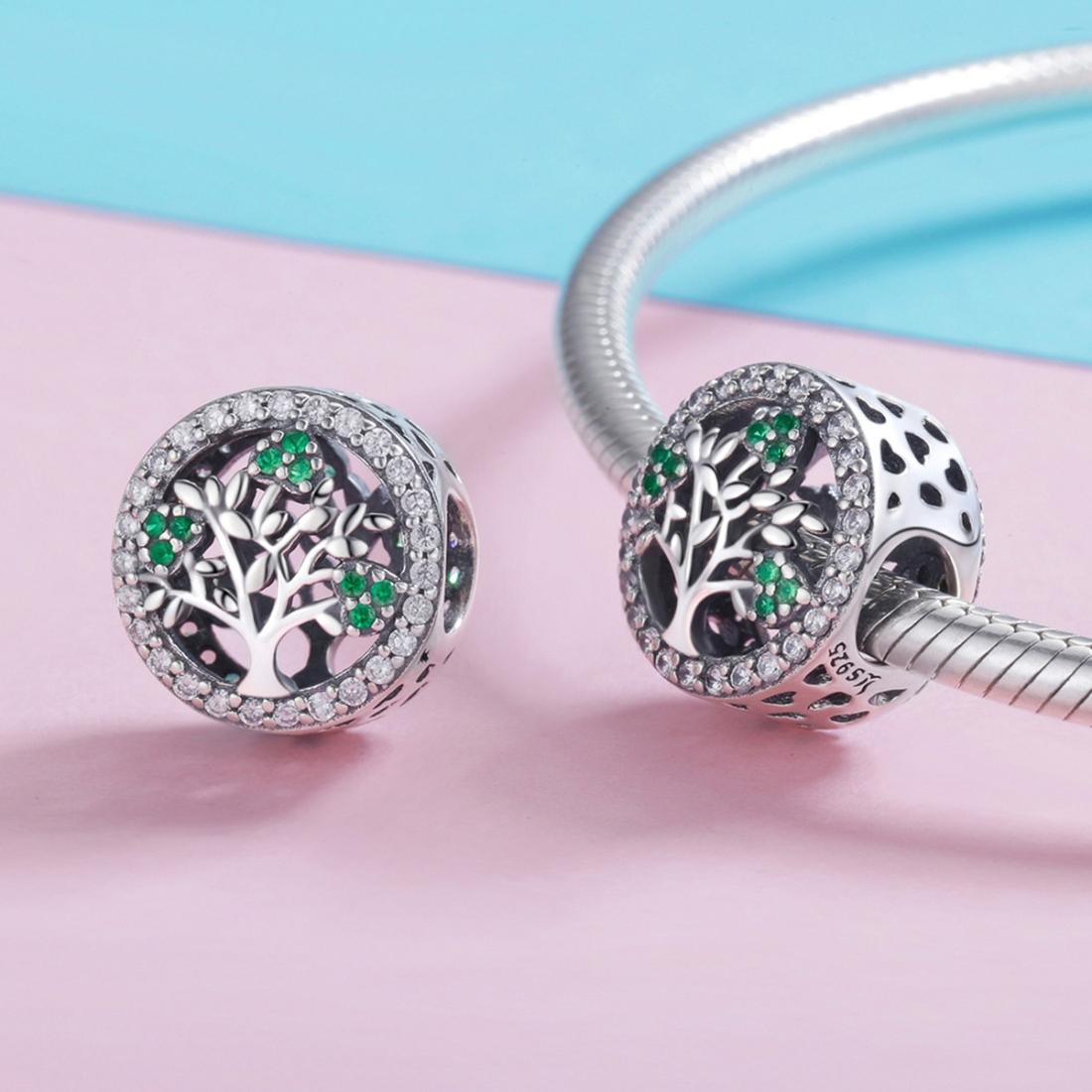 925 Sterling Silver Tree Of Life Diamond Pendant Bead Accessory Style - Bead