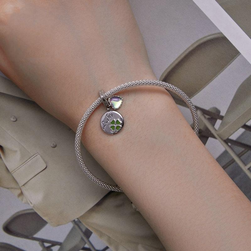 925 Sterling Silver Gold Plated Heart Clover Bracelet Pendant
