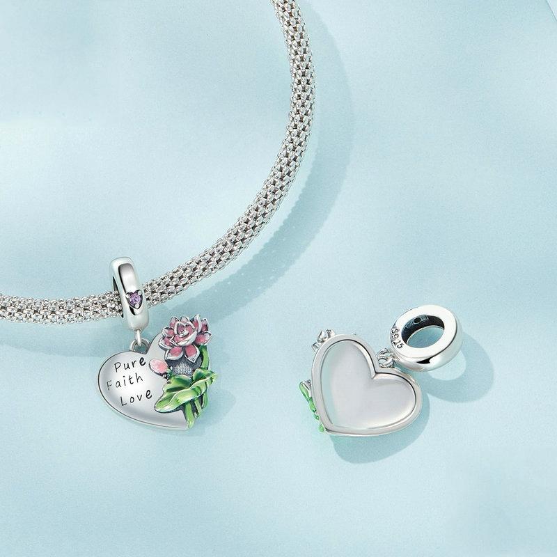 925 Sterling Silver Lotus Flower Love Zirconia Bracelet Charm