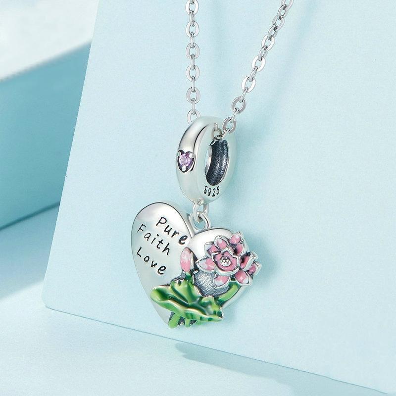 925 Sterling Silver Lotus Flower Love Zirconia Bracelet Charm