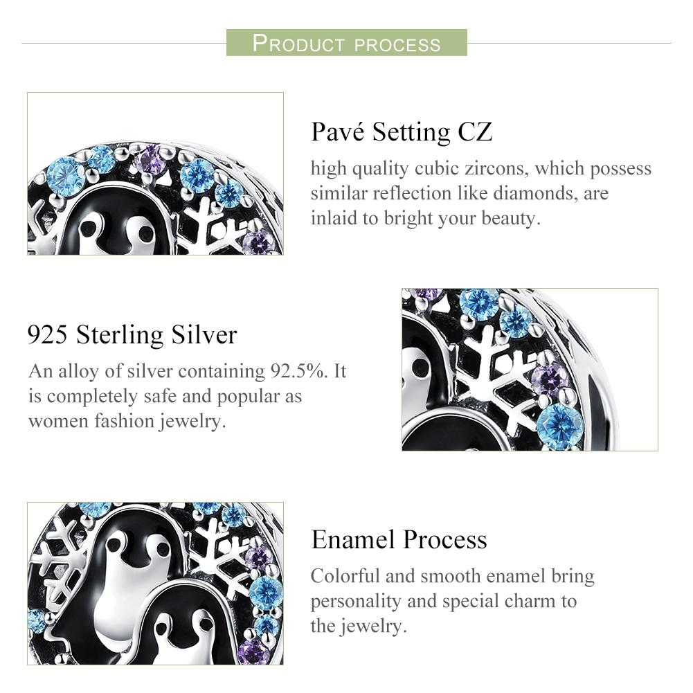 925 Sterling Silver Penguin Bracelet With Diamond Beads