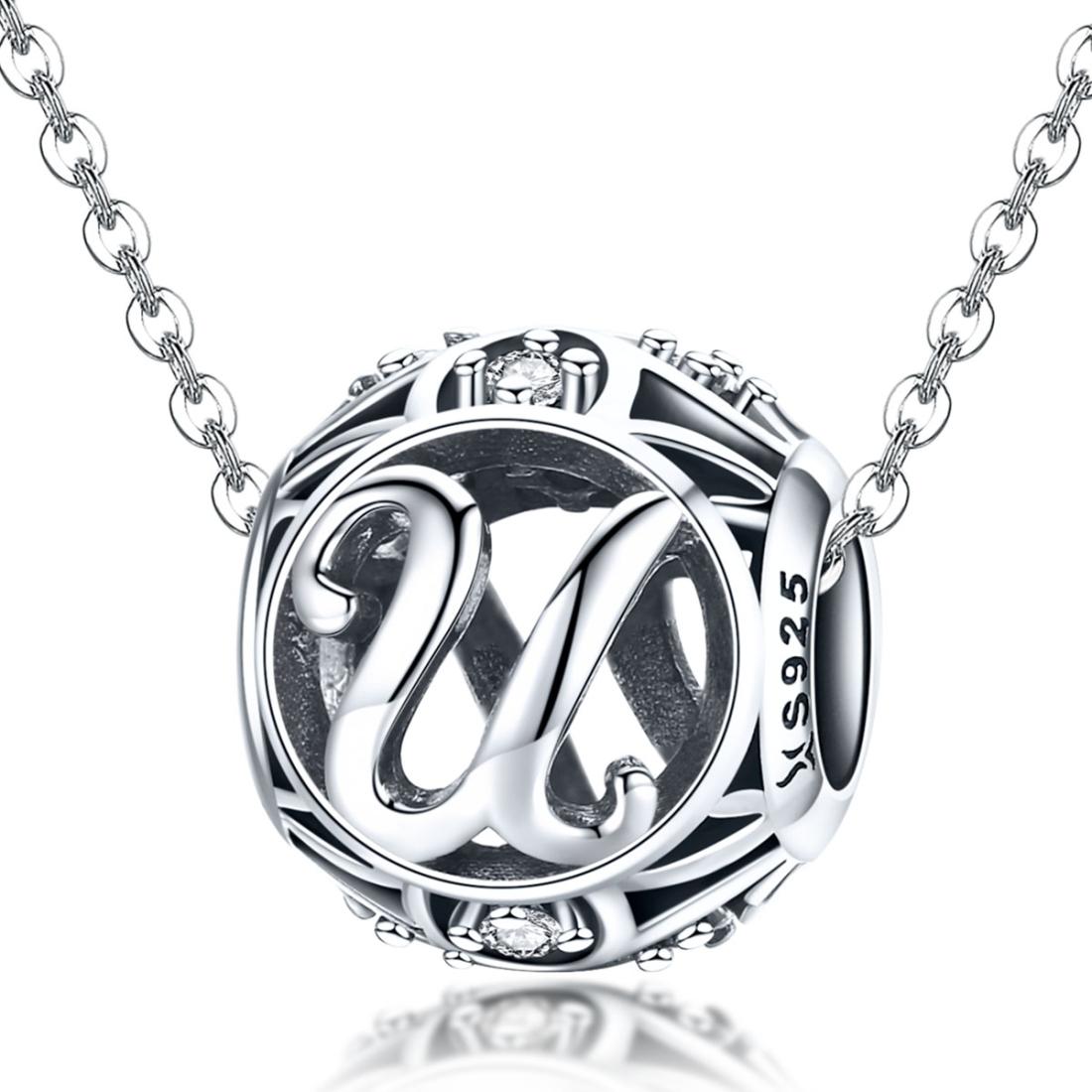925 Sterling Silver Personalized Letter Beads For Diy Bracelets & Necklaces Style - U