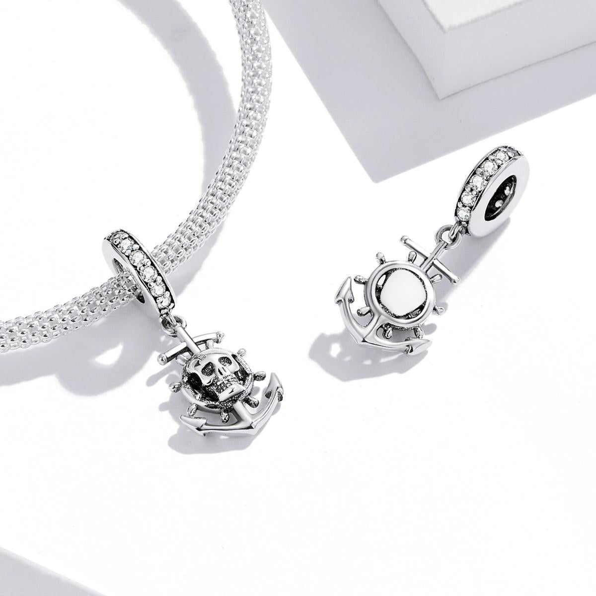925 Sterling Silver Pirate Skull Pendant For Bracelet Or Necklace